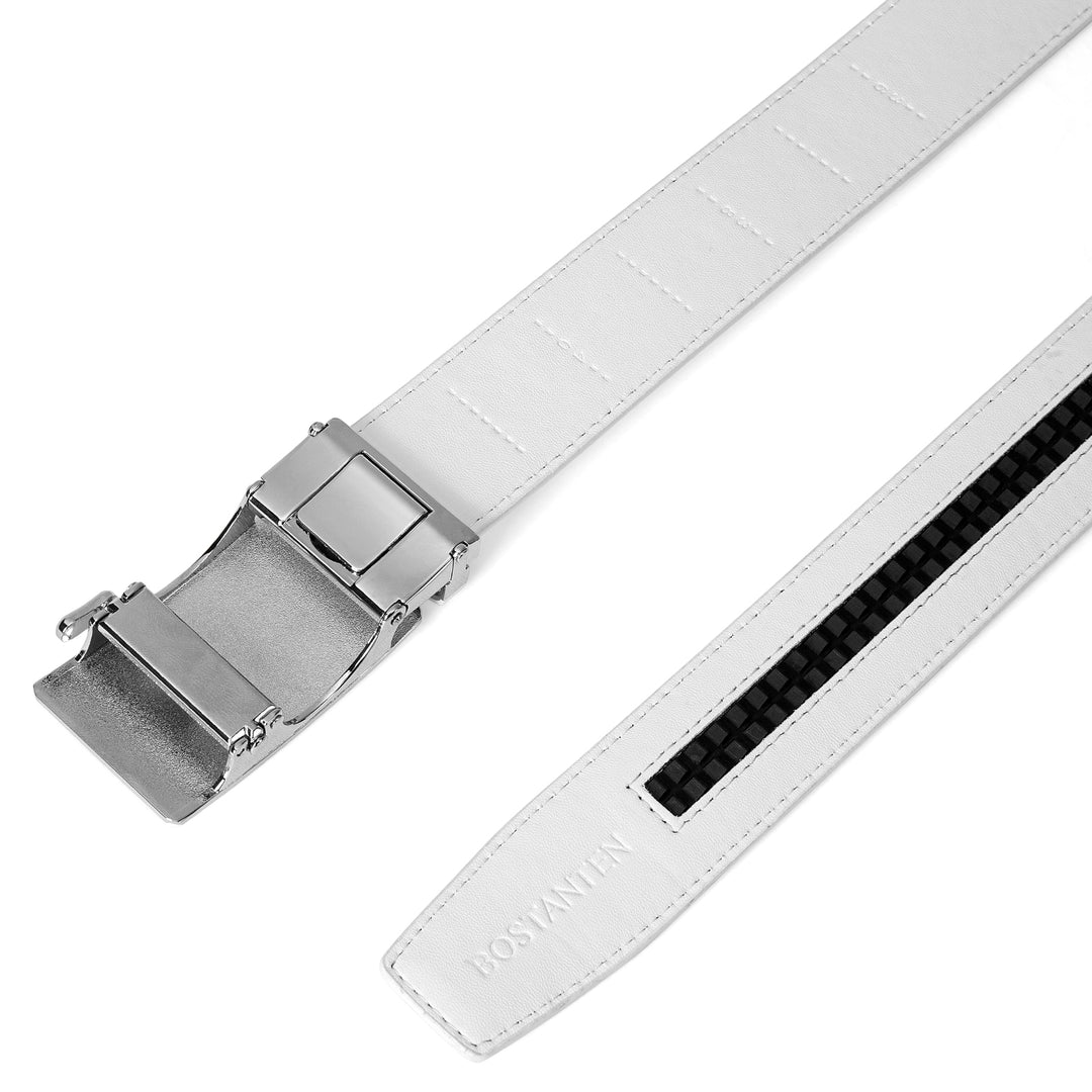 Leather Ratchet Dress Belt with Sliding Adjustable Buckle - BOSTANTEN