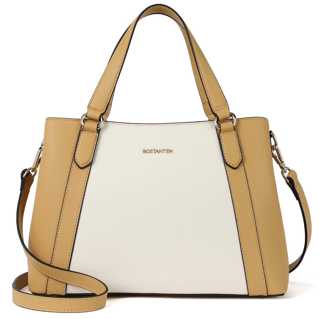 BOSTANTEN Women Leather Handbags Designer Shoulder Tote Bags Two Tone Work Daily Top Handle Satchel Purses - BOSTANTEN