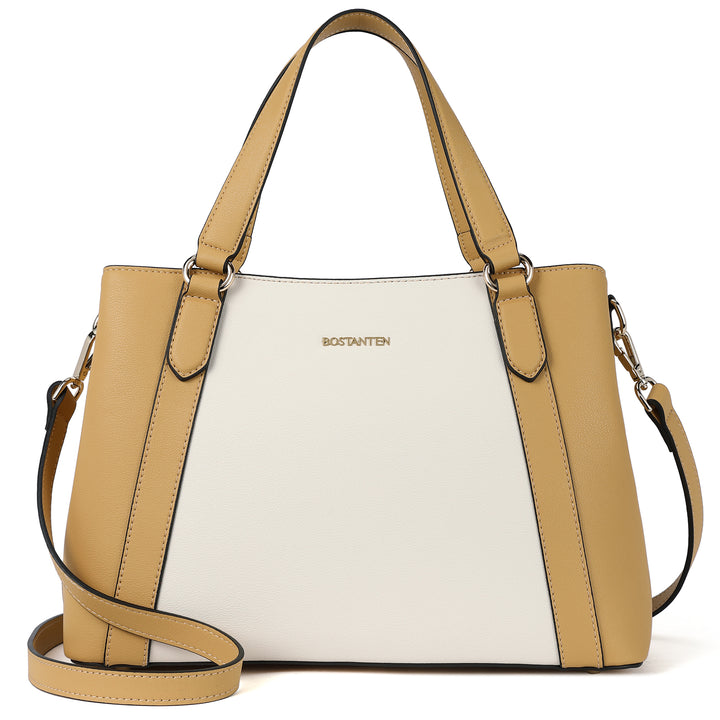 BOSTANTEN Women Leather Handbags Designer Shoulder Tote Bags Two Tone Work Daily Top Handle Satchel Purses - BOSTANTEN