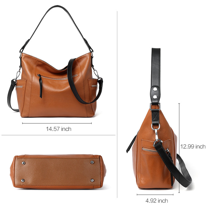 BOSTANTEN Women Leather Convertible Hobo Purse With Side Zipper Pocket - BOSTANTEN