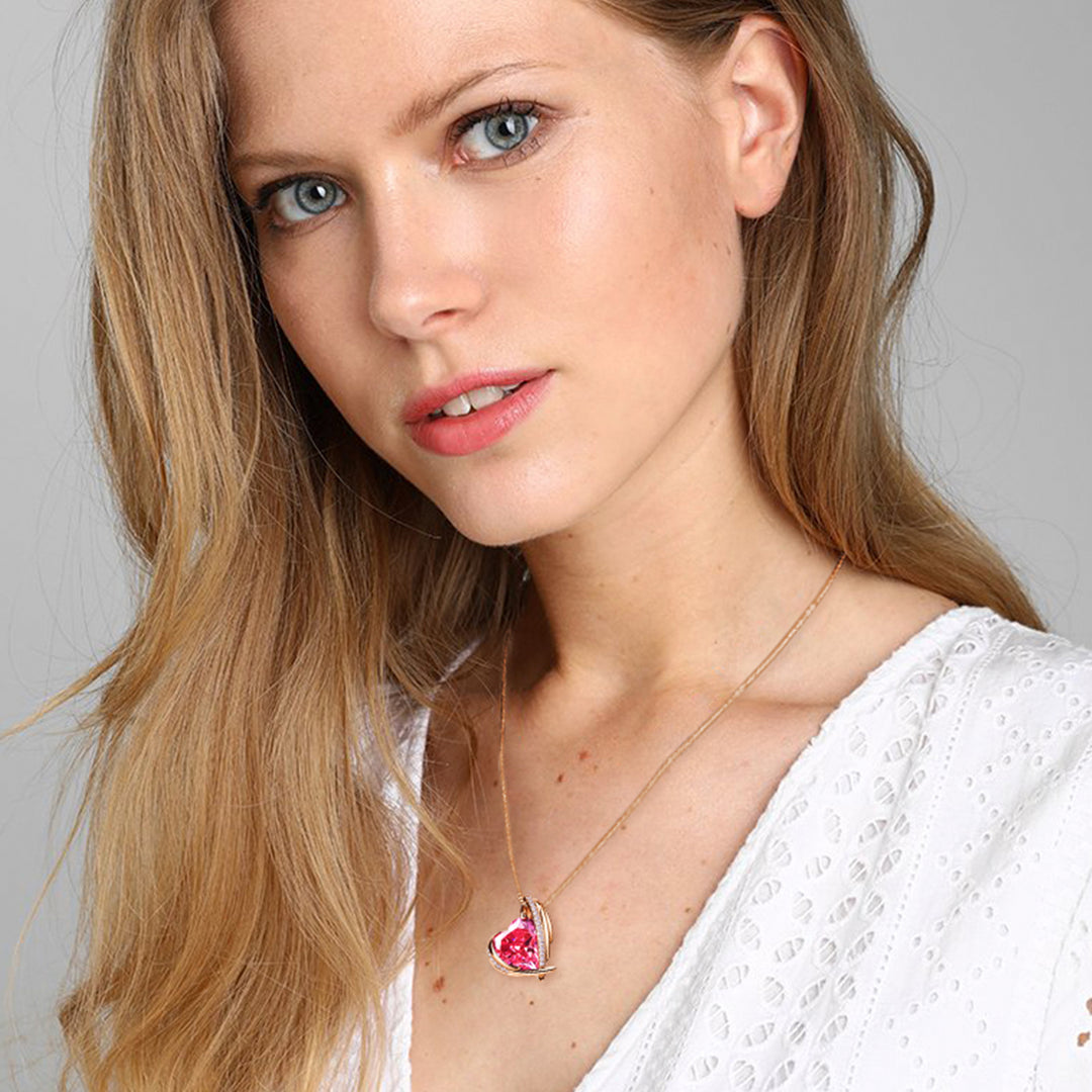 BOSTANTEN Rose Gold Plated Pendant Necklace with Birthstone Love Heart Crystal Jewelry Birthday Gifts for Women Mom Wife Girlfriend, 18"+2" - BOSTANTEN