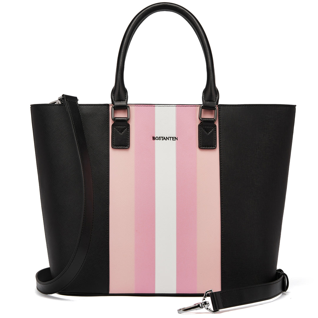 BOSTANTEN Women Tote Bag Genuine Leather Handbags Purses Shoulder Satchel Purse Work Bag Stripe Pattern - BOSTANTEN