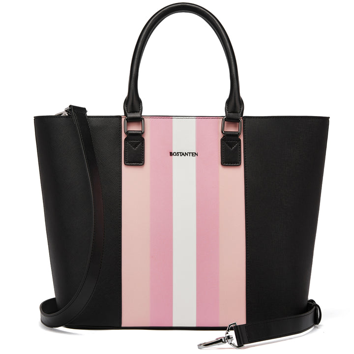 BOSTANTEN Women Tote Bag Genuine Leather Handbags Purses Shoulder Satchel Purse Work Bag Stripe Pattern - BOSTANTEN