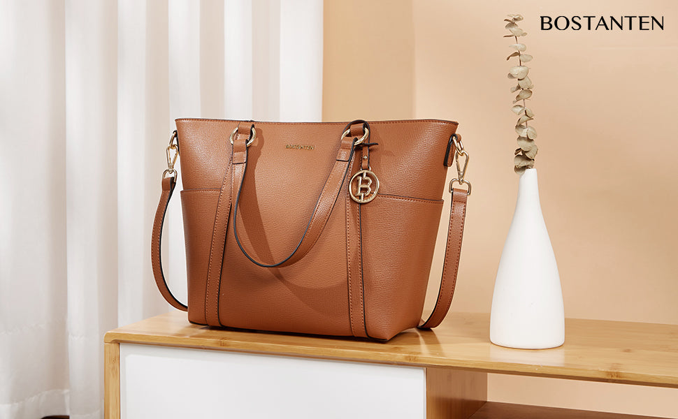 BOSTANTEN Women Leather Handbags Designer Purses Fashion Tote Shoulder Top Handle Bag for Work Daily - BOSTANTEN
