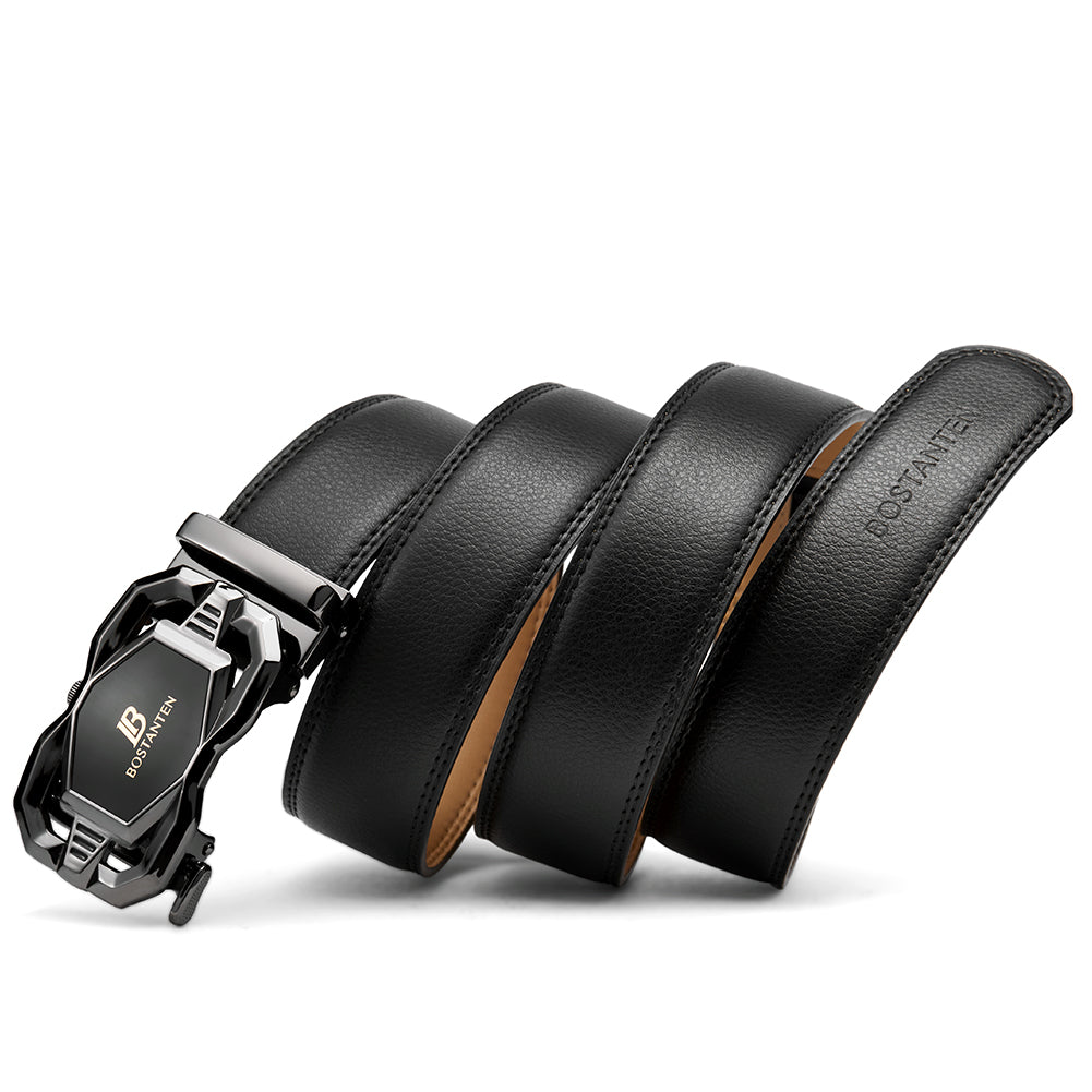 BOSTANTEN Mens Leather Ratchet Dress Belt Suit With Waist Belt Black - BOSTANTEN