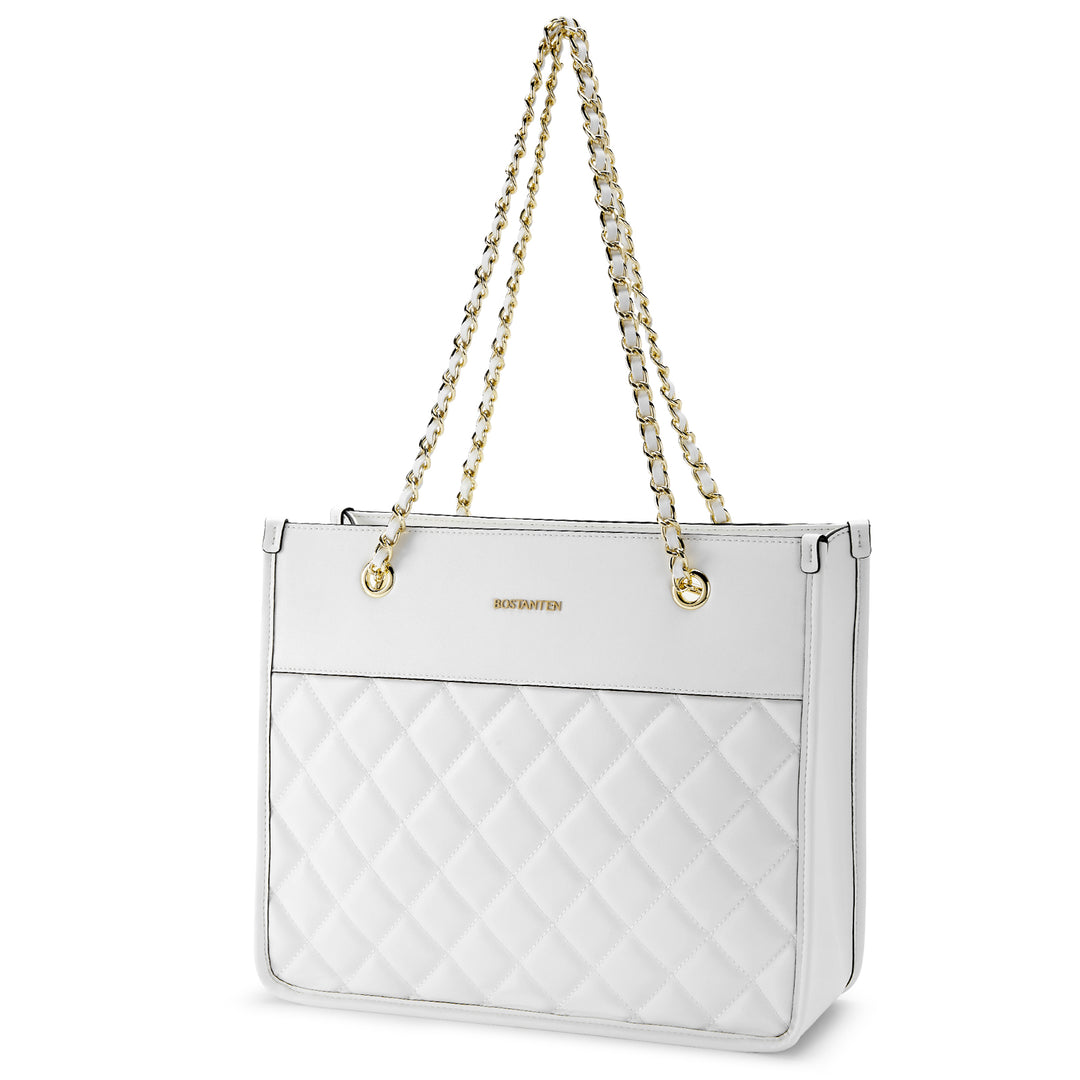 BOSTANTEN Handbags for Women Designer Leather Purses Quilted Shoulder Tote Bag with Chain Strap - BOSTANTEN