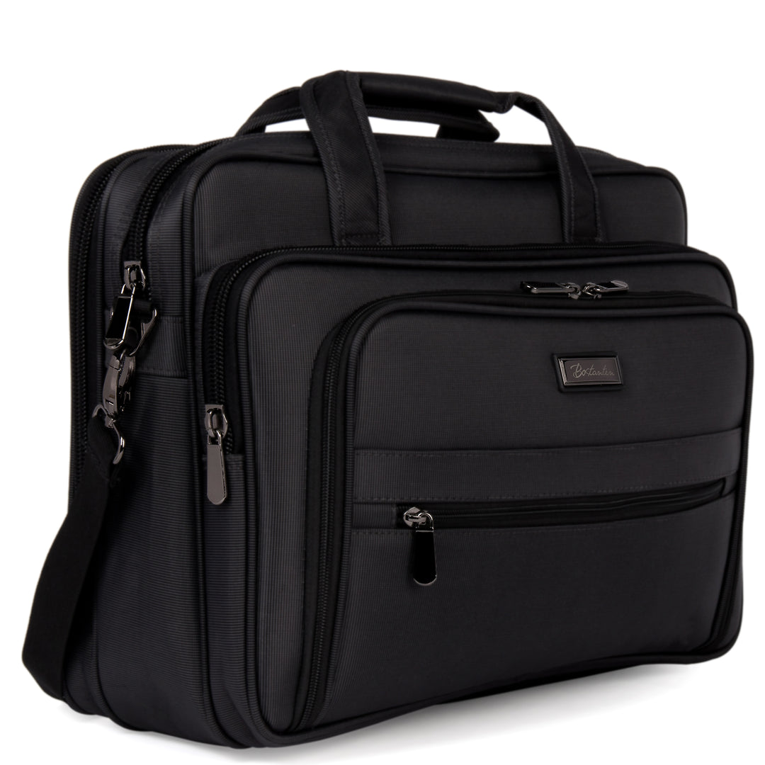 BOSTANTEN Laptop Bags 17 inch Briefcase for Men Canva Water-resistant Lightweight Shoulder Travel Bag Black - BOSTANTEN