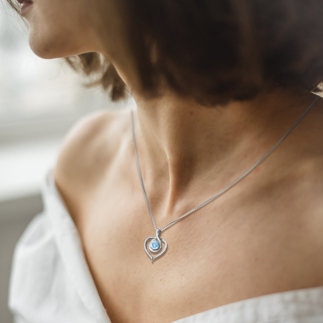 BOSTANTEN Love Heart Pendant Necklaces for Women Silver Rose Gold Tone Crystal Birthstone Birthday Jewelry Gifts for Women, 18"+2" - BOSTANTEN