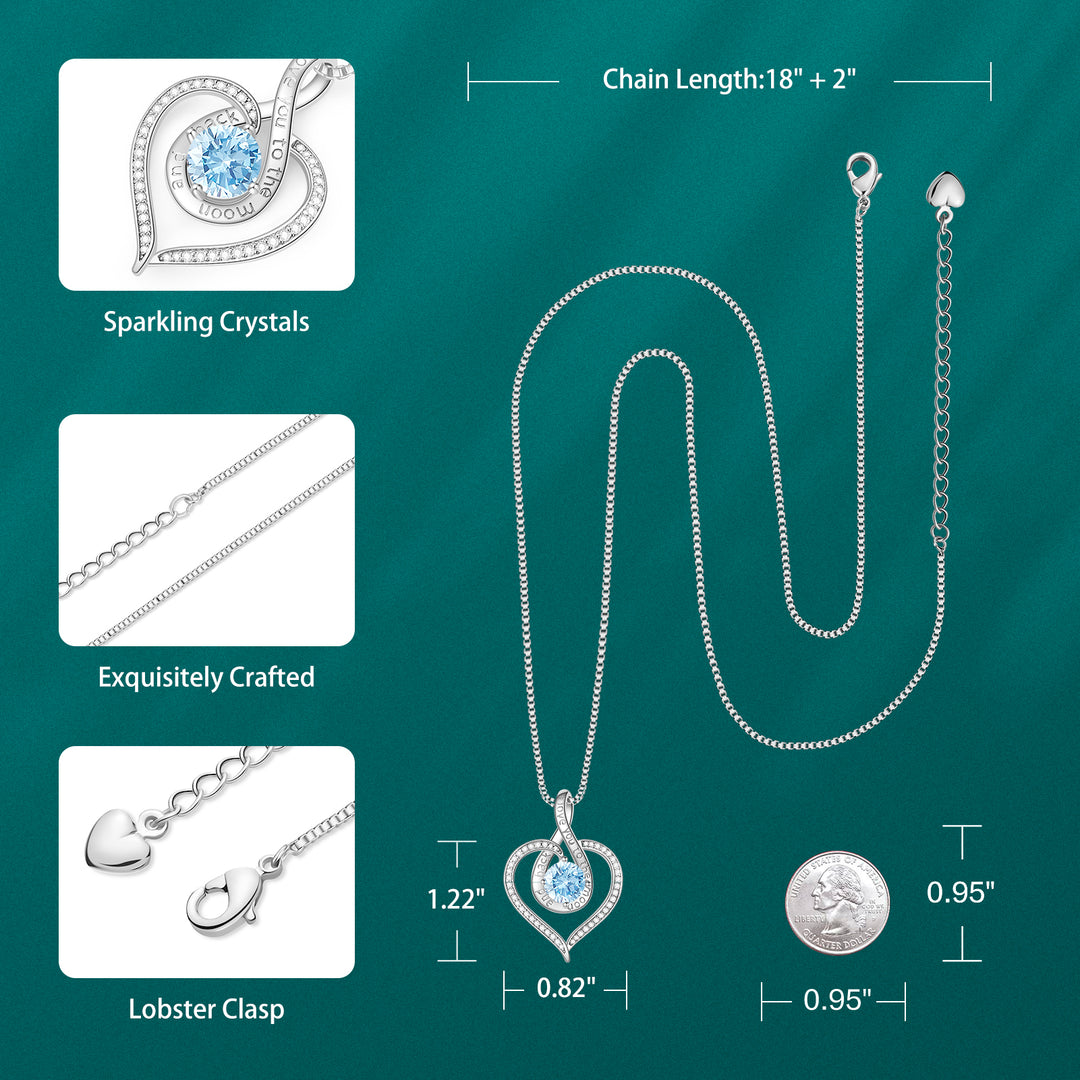 BOSTANTEN Love Heart Pendant Necklaces for Women Silver Rose Gold Tone Crystal Birthstone Birthday Jewelry Gifts for Women, 18"+2" - BOSTANTEN
