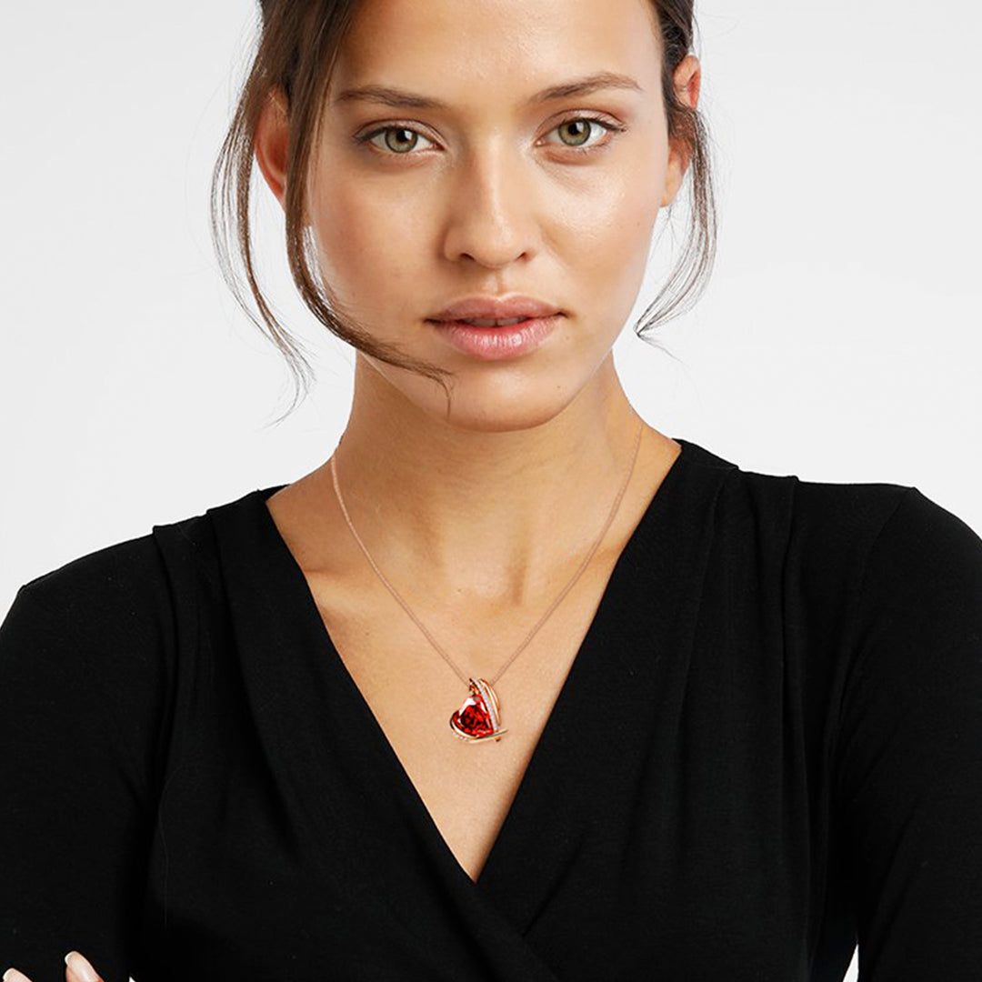BOSTANTEN Rose Gold Plated Pendant Necklace with Birthstone Love Heart Crystal Jewelry Birthday Gifts for Women Mom Wife Girlfriend, 18"+2" - BOSTANTEN