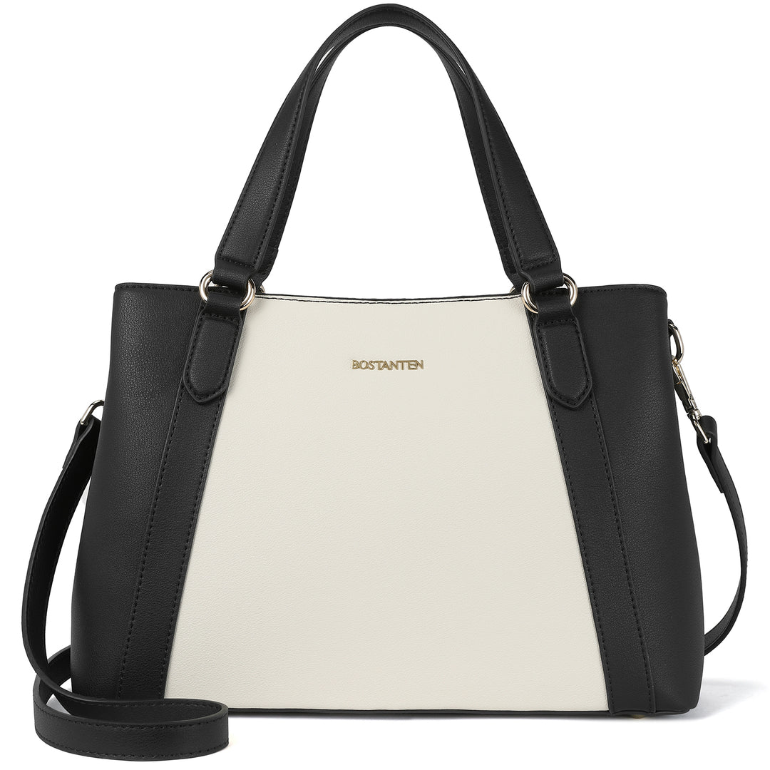 BOSTANTEN Women Leather Handbags Designer Shoulder Tote Bags Two Tone Work Daily Top Handle Satchel Purses - BOSTANTEN