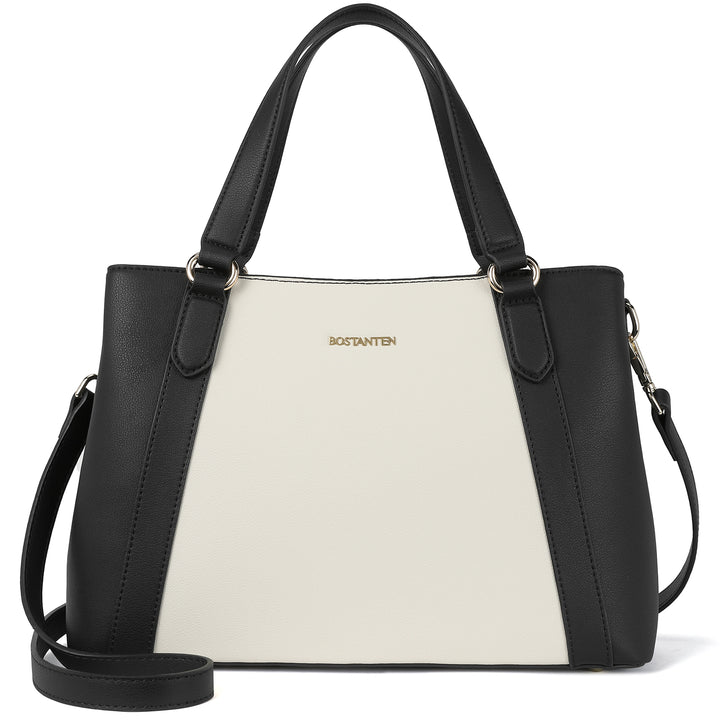 BOSTANTEN Women Leather Handbags Designer Shoulder Tote Bags Two Tone Work Daily Top Handle Satchel Purses - BOSTANTEN