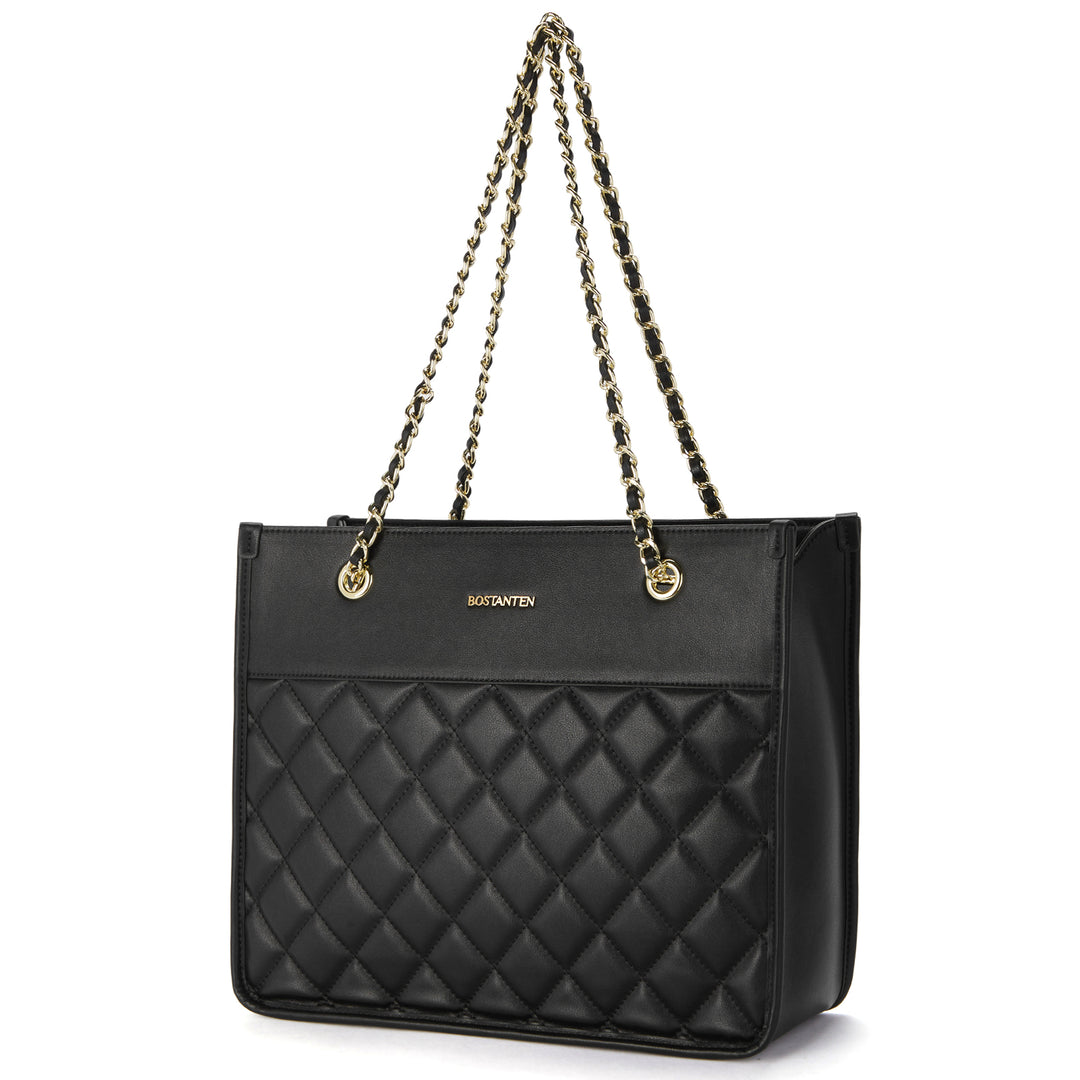BOSTANTEN Handbags for Women Designer Leather Purses Quilted Shoulder Tote Bag with Chain Strap - BOSTANTEN