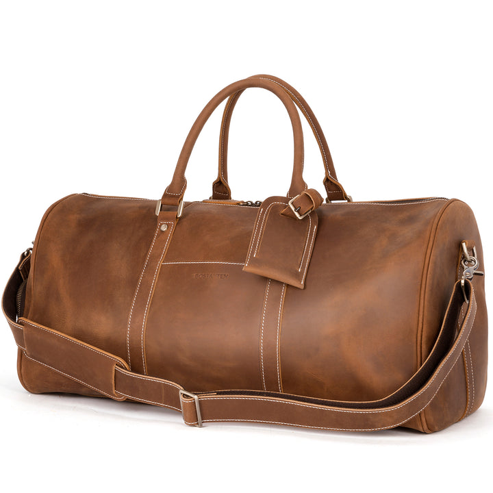 BOSTANTEN Duffle Bags Genuine Leather Travel Bag Gym Extra Large Overnight Weekender Luggage Brown - BOSTANTEN