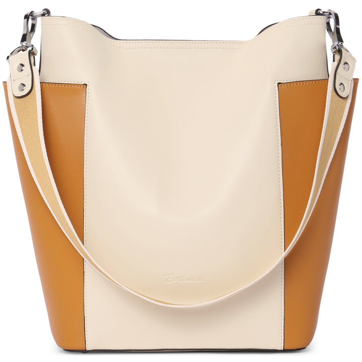 Lotty Funktionelle und modische Hobo-Tasche aus butterweichem Leder - Beige mit Gelb 