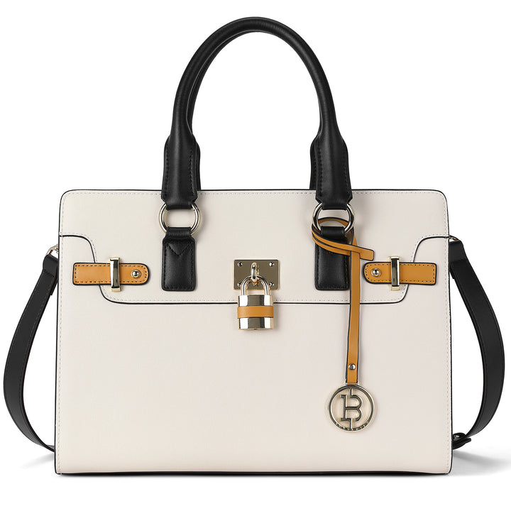 BOSTANTEN Women Leather Handbags Designer Satchel Purses Two-Tone Top Handle Work Shoulder Tote Bags