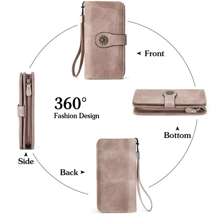 Lomy Sunflower Clasp Large Leather Wristlet Clutch For Women