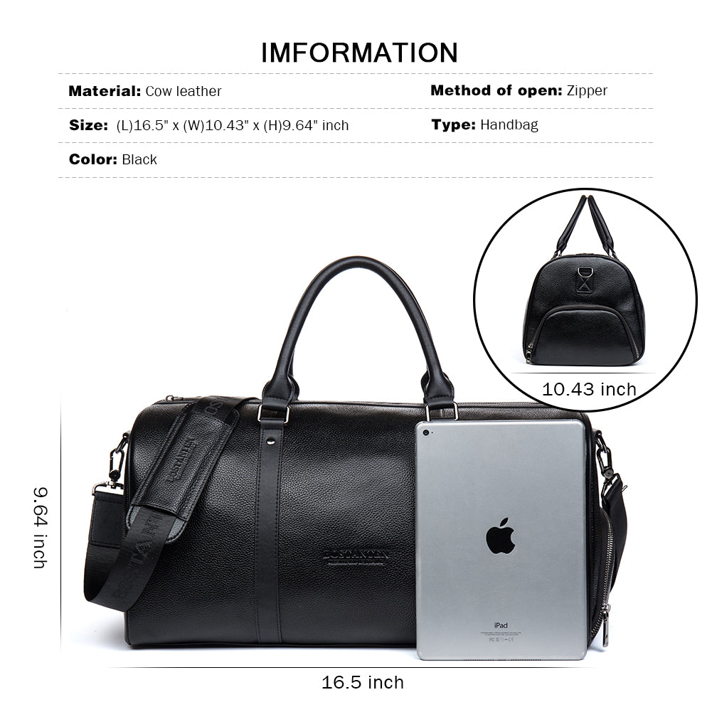 BOSTANTEN Genuine Leather Travel Weekender Overnight Duffel Bag Gym Sports Luggage Tote Duffle Bags For Men - BOSTANTEN