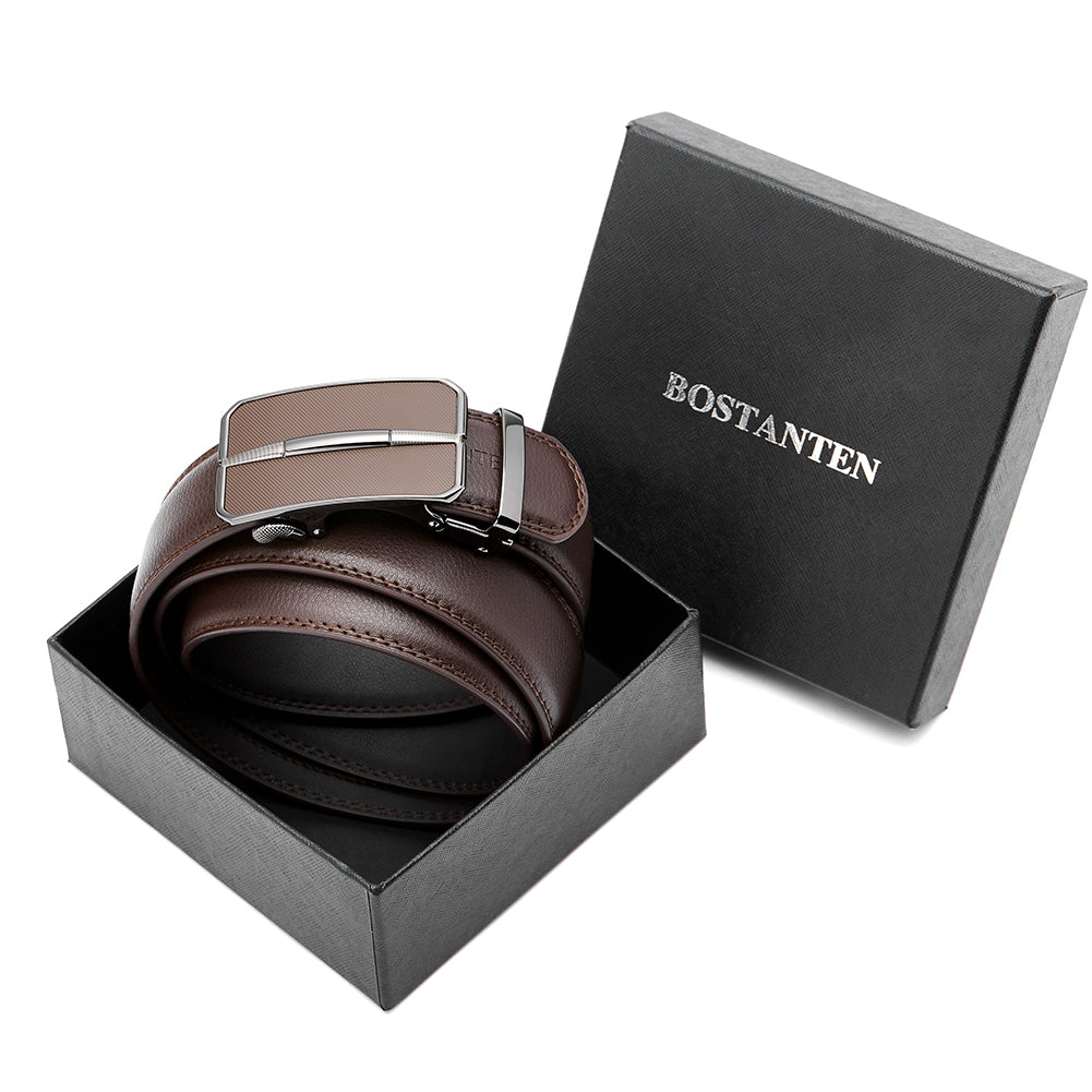BOSTANTEN Mens Belt Leather Ratchet Dress Belt with Sliding Adjustable Buckle, Trim to Fit - BOSTANTEN