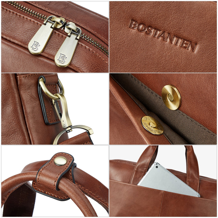 Soft Leather Briefcase with Shoulder Strap for 15.6 inch Laptop - Perfect for Men