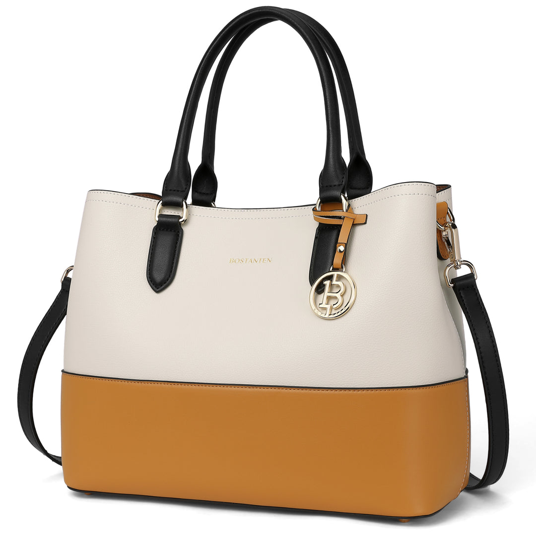 Satchel Handbags Leather Tote Purses Two Tone Designer Work Top Handle - BOSTANTEN