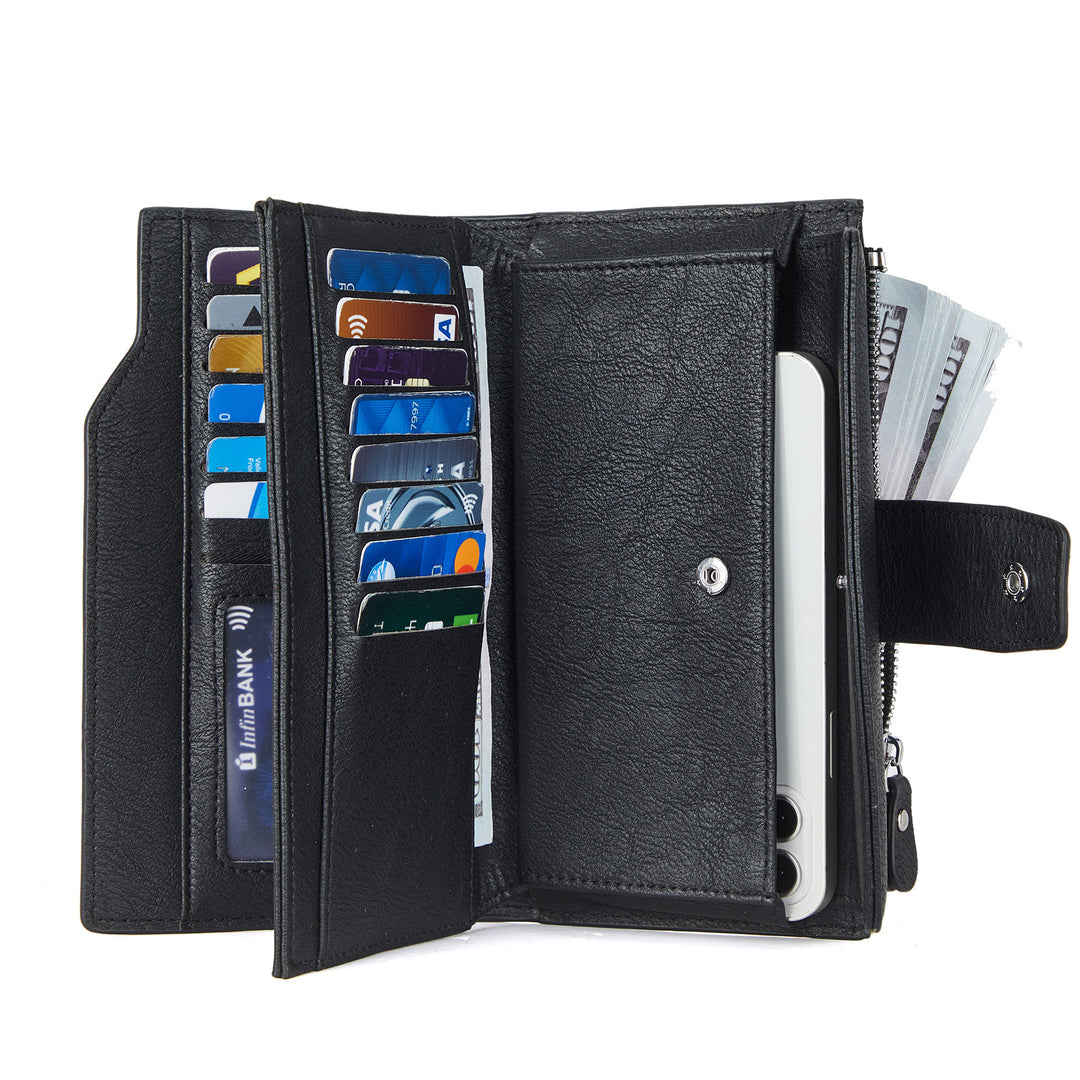 BOSTANTEN Womens Wallet Leather Wallets Large Capacity Cash Cluth Purses Coffee Rough Grain - BOSTANTEN