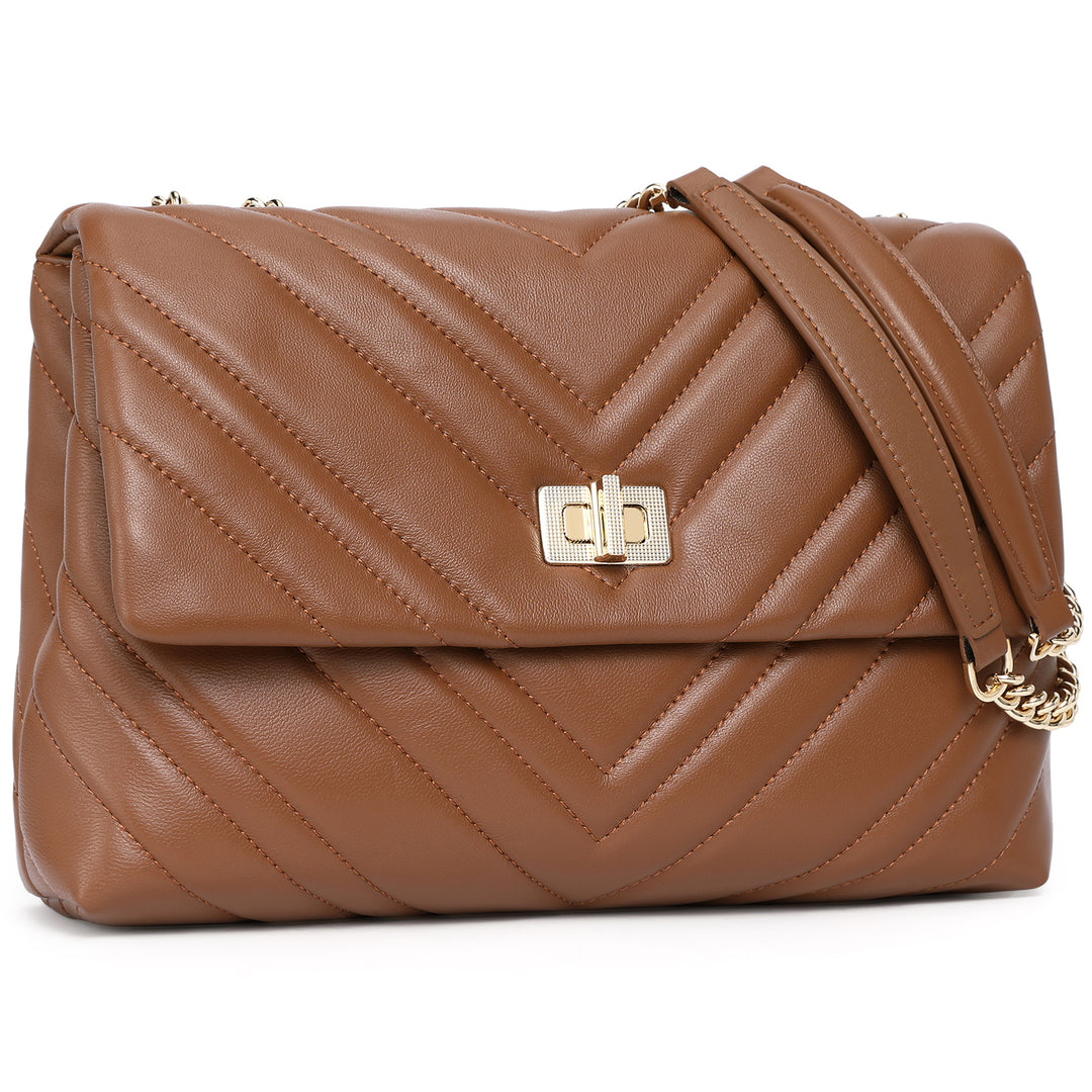 BOSTANTEN Womens Leather Shoulder Bag Quilted Designer Handbag Crossbody Bag Purse with Chain Strap - BOSTANTEN