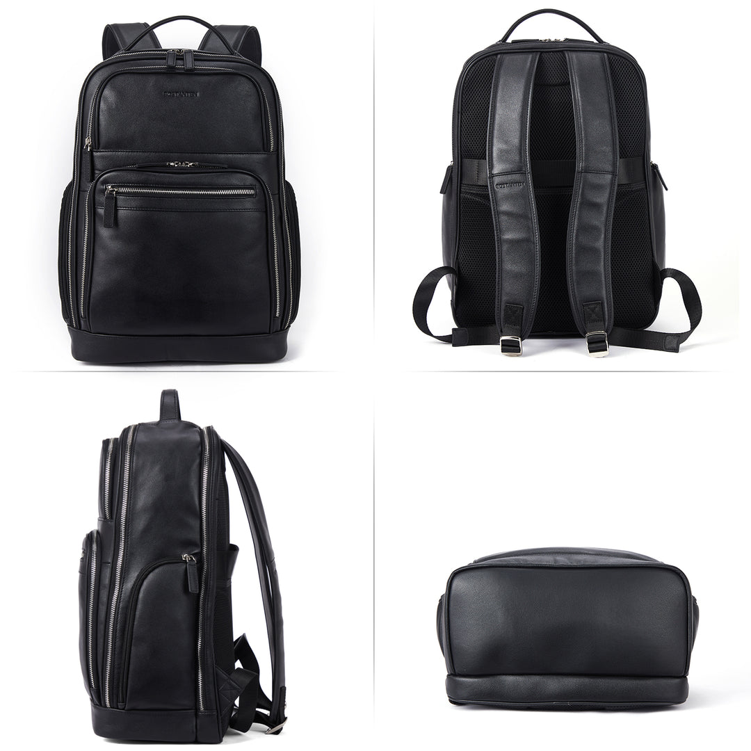 Premium Black Leather 15.6inch Laptop Backpack for Men