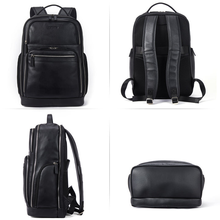 Premium Black Leather 15.6inch Laptop Backpack for Men