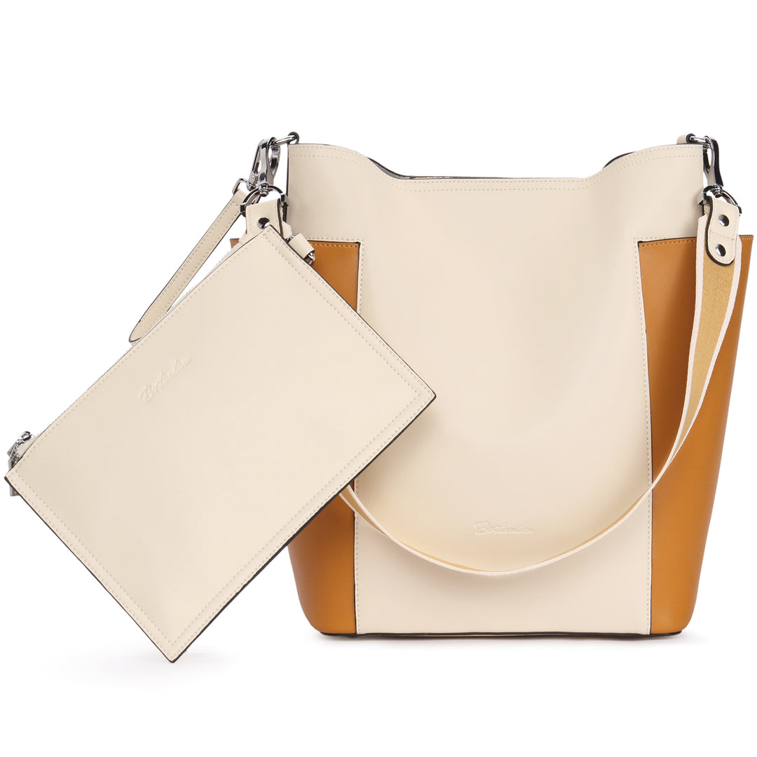 Lotty Funktionelle und modische Hobo-Tasche aus butterweichem Leder - Beige mit Gelb 