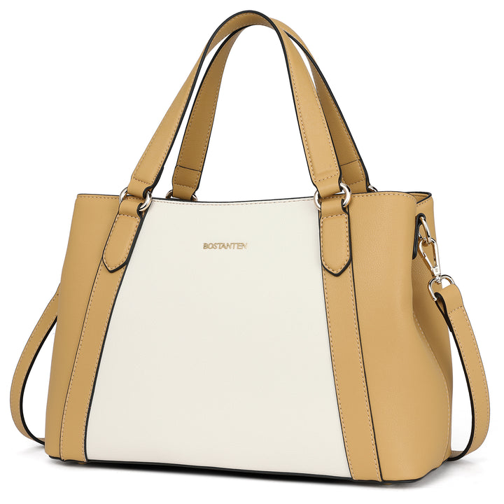 BOSTANTEN Women Leather Handbags Designer Shoulder Tote Bags Two Tone Work Daily Top Handle Satchel Purses - BOSTANTEN