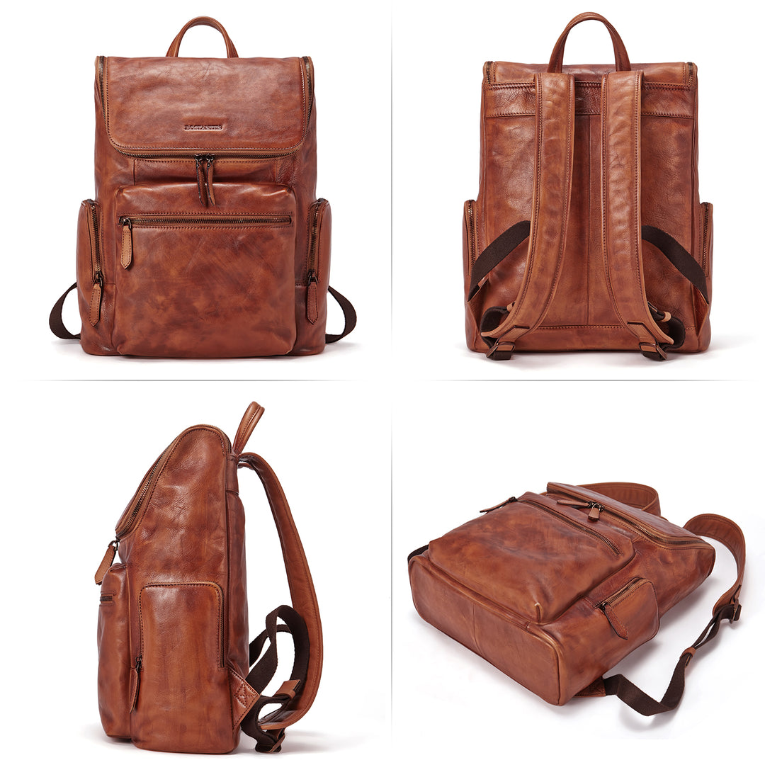 BOSTANTEN Leather Backpack 15.6 inch Laptop Backpack Vintage Travel Office Bag Large Capacity School Shoulder Bag - BOSTANTEN