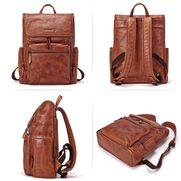 BOSTANTEN Leather Backpack 15.6 inch Laptop Backpack Vintage Travel Office Bag Large Capacity School Shoulder Bag - BOSTANTEN