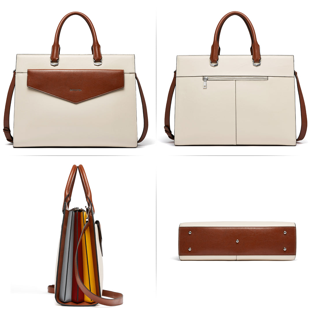 Mizuki Modern-Style Leather Briefcase — 15.6 Inch - BOSTANTEN
