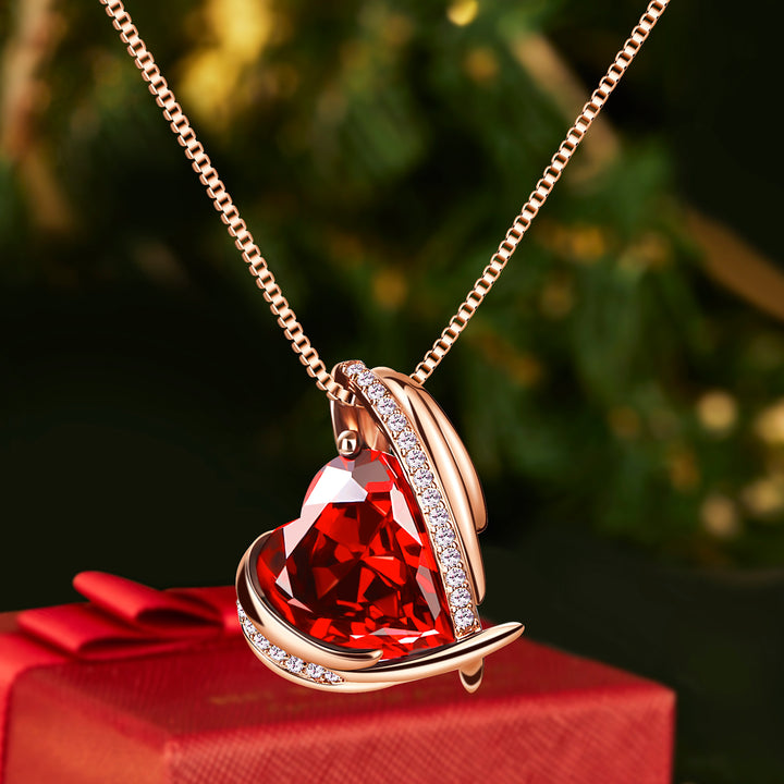 BOSTANTEN Rose Gold Plated Pendant Necklace with Birthstone Love Heart Crystal Jewelry Birthday Gifts for Women Mom Wife Girlfriend, 18"+2" - BOSTANTEN