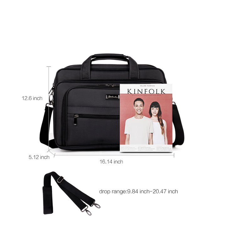 BOSTANTEN Laptop Bags 17 inch Briefcase for Men Canva Water-resistant Lightweight Shoulder Travel Bag Black - BOSTANTEN