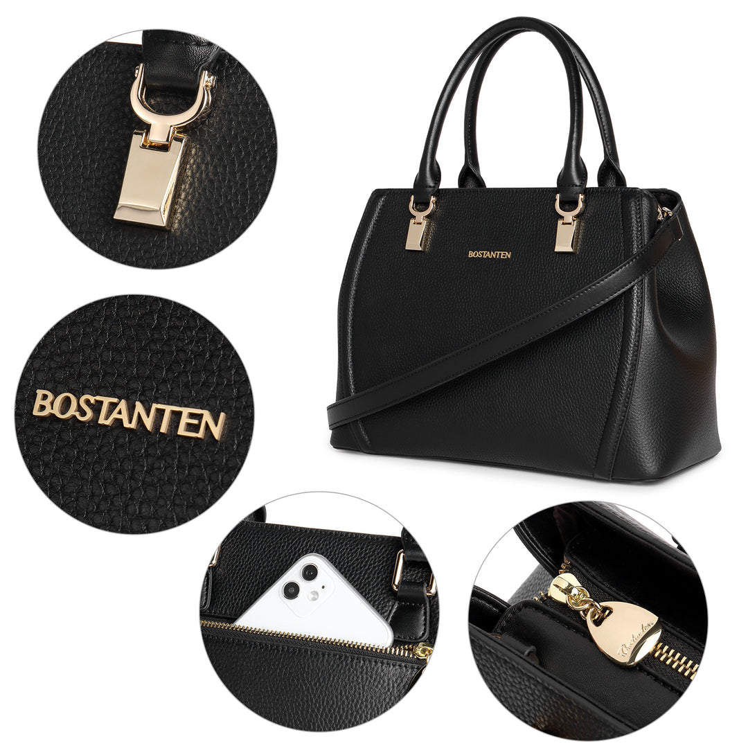BOSTANTEN Women Leather Handbag Designer Top Handle Satchel Shoulder Bag Crossbody Purses - BOSTANTEN