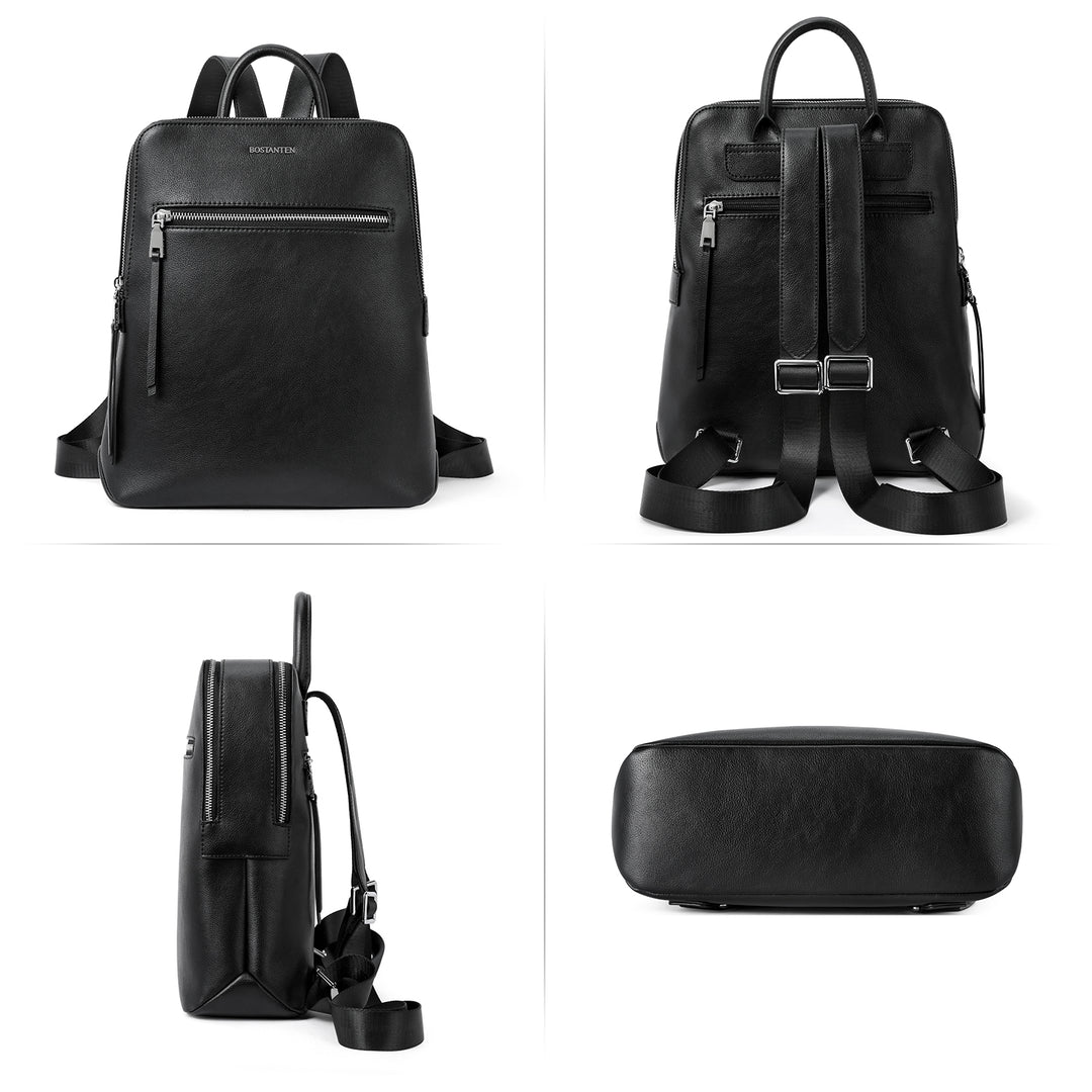 Nombongo Soft Leather Backpack — Pitch-Black - BOSTANTEN