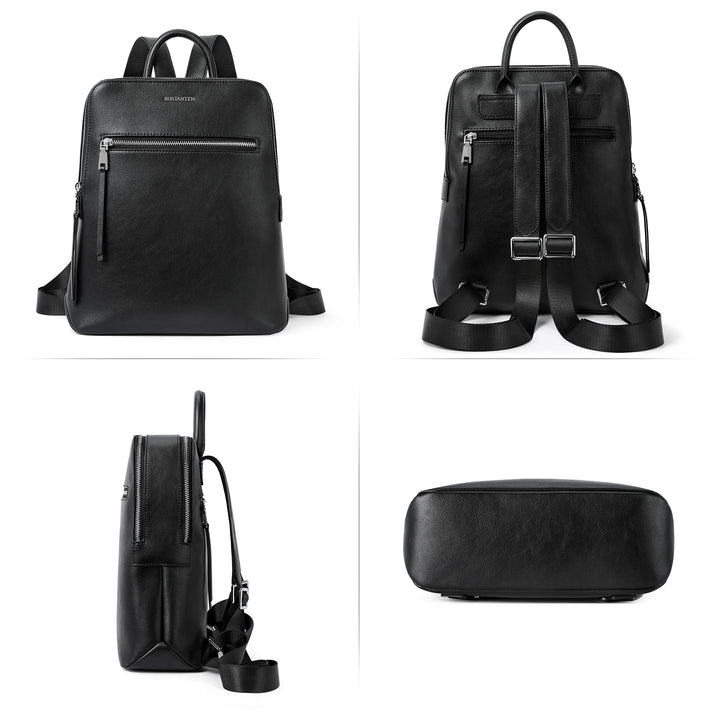 Nombongo Soft Leather Backpack — Pitch-Black - BOSTANTEN