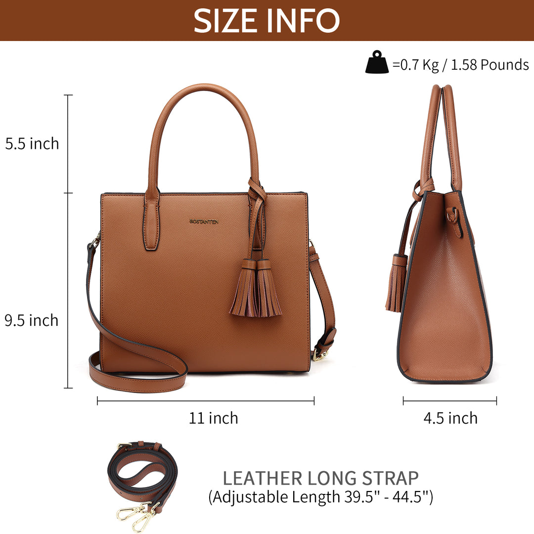 BOSTANTEN Satchel Handbags for Women Designer Leather Tote Purses Ladies Top Handle Crossbody Bags with Tassel - BOSTANTEN