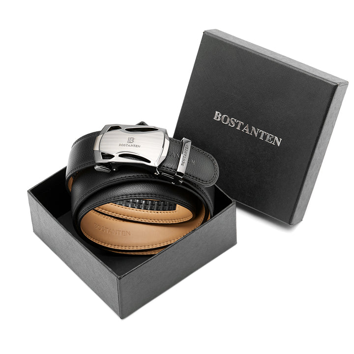 BOSTANTEN Mens Leather Ratchet Dress Belt Suit With Waist Belt Black - BOSTANTEN