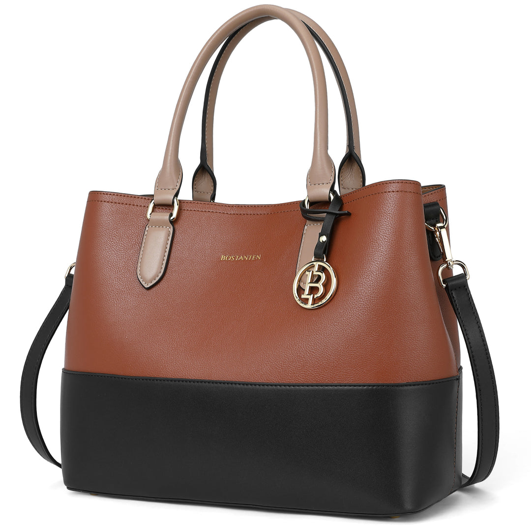Satchel Handbags Leather Tote Purses Two Tone Designer Work Top Handle - BOSTANTEN