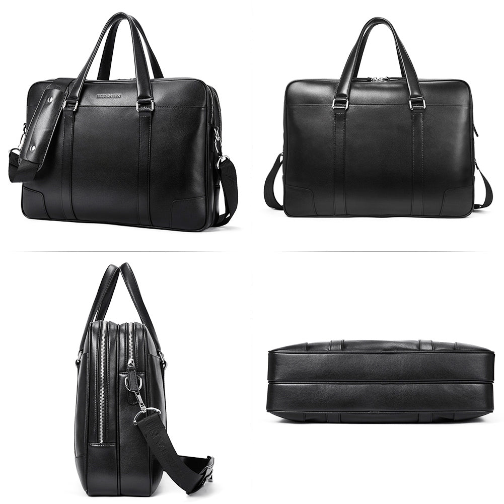 BOSTANTEN Leather Laptop Briefcase Best Work Bags Computer Bag for Men Black - BOSTANTEN