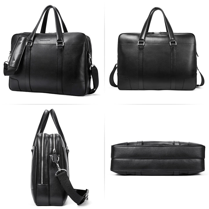 BOSTANTEN Leather Laptop Briefcase Best Work Bags Computer Bag for Men Black - BOSTANTEN