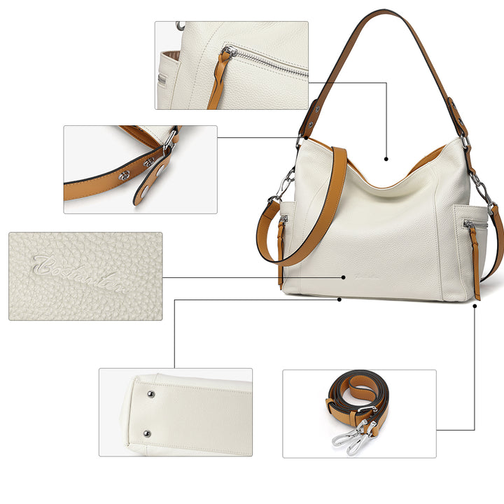 BOSTANTEN Women Leather Convertible Hobo Purse With Side Zipper Pocket - BOSTANTEN