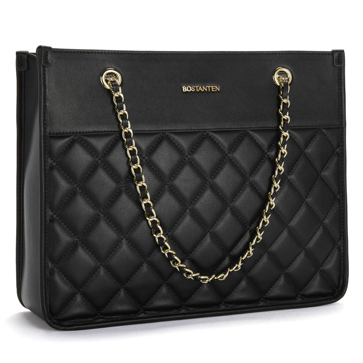 BOSTANTEN Handbags for Women Designer Leather Purses Quilted Shoulder Tote Bag with Chain Strap - BOSTANTEN