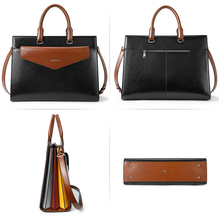Mizuki Modern-Style Leather Briefcase — 15.6 Inch - BOSTANTEN