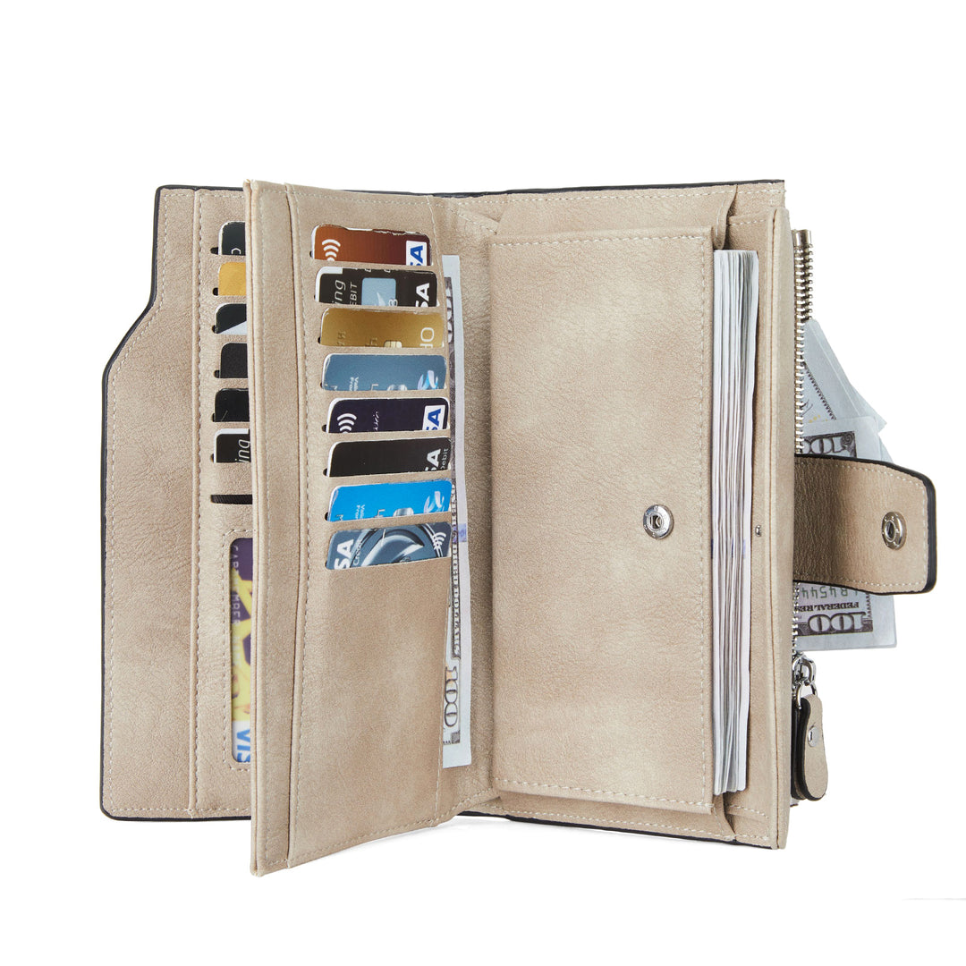 BOSTANTEN Womens Wallet Leather Wallets Large Capacity Cash Cluth Purses Coffee Rough Grain - BOSTANTEN