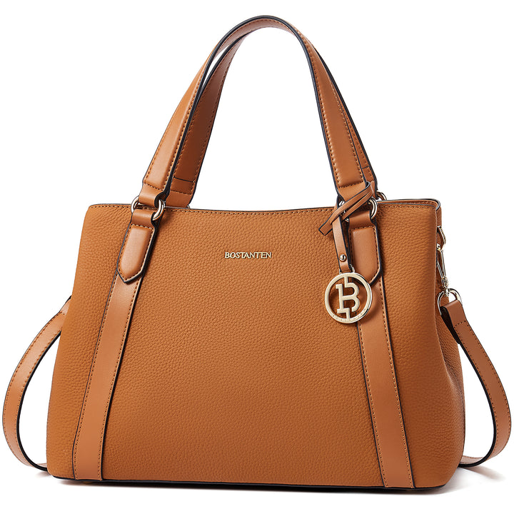 BOSTANTEN Lederhandtasche für Damen, Designer-Schultertasche, Henkeltasche oben, Umhängetasche mit drei Fächern 