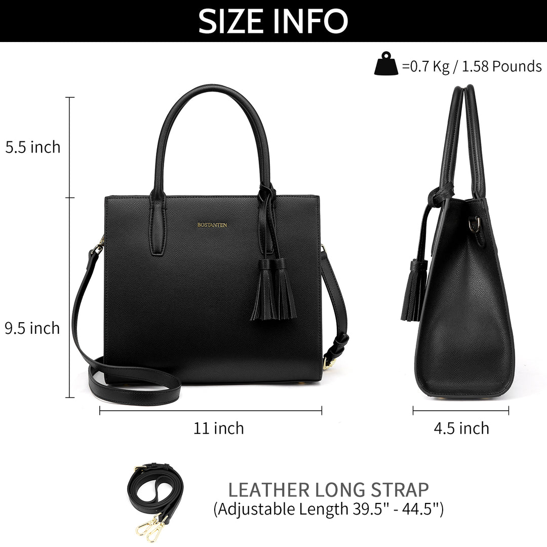 BOSTANTEN Satchel Handbags for Women Designer Leather Tote Purses Ladies Top Handle Crossbody Bags with Tassel - BOSTANTEN